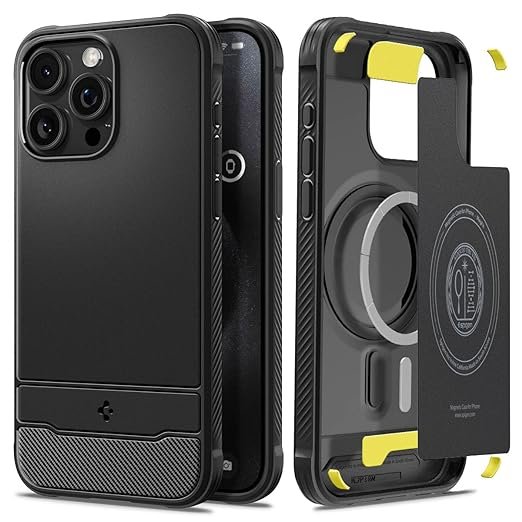 Spigen Rugged Armor Magfit Back Cover Case Compatible with iPhone 15 Pro Max (TPU + Poly Carbonate | Matte Black)